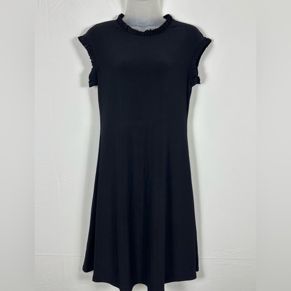 NWT Nicole Miller Black Ruffle Shift Dress- M - Picture 2 of 14